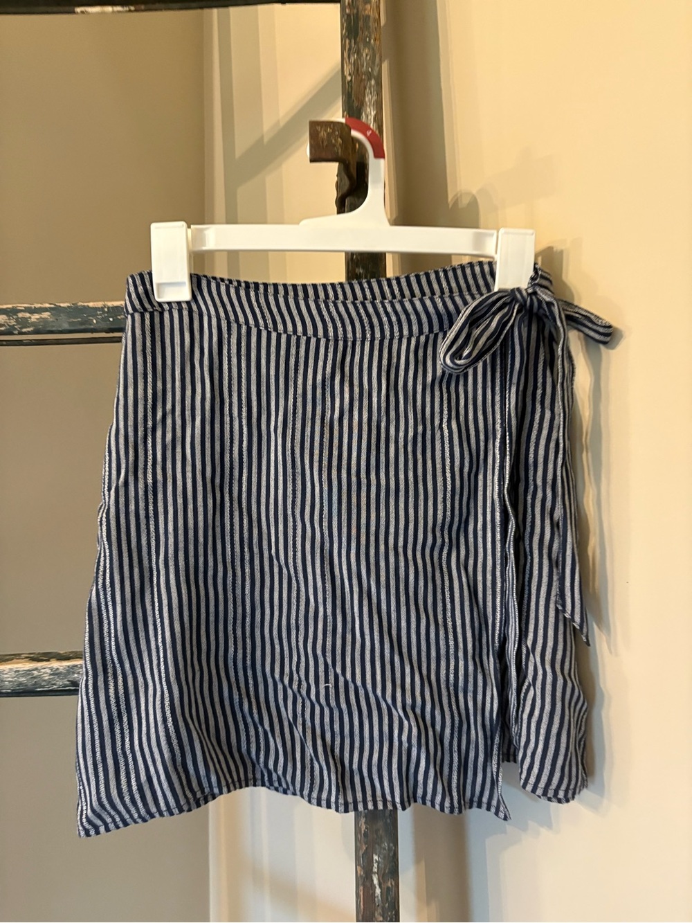 American Eagle Outfitters Blue and White Striped Wrap Mini Skirt